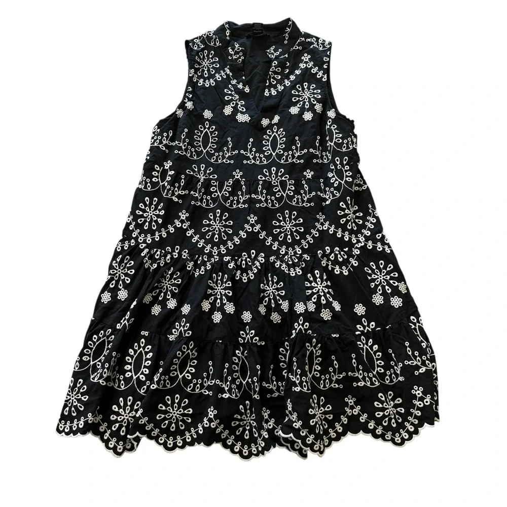 Karen Kane Black White Embroidered Cotton SleevelessDress Large Boho Cottagecore - Picture 5 of 9